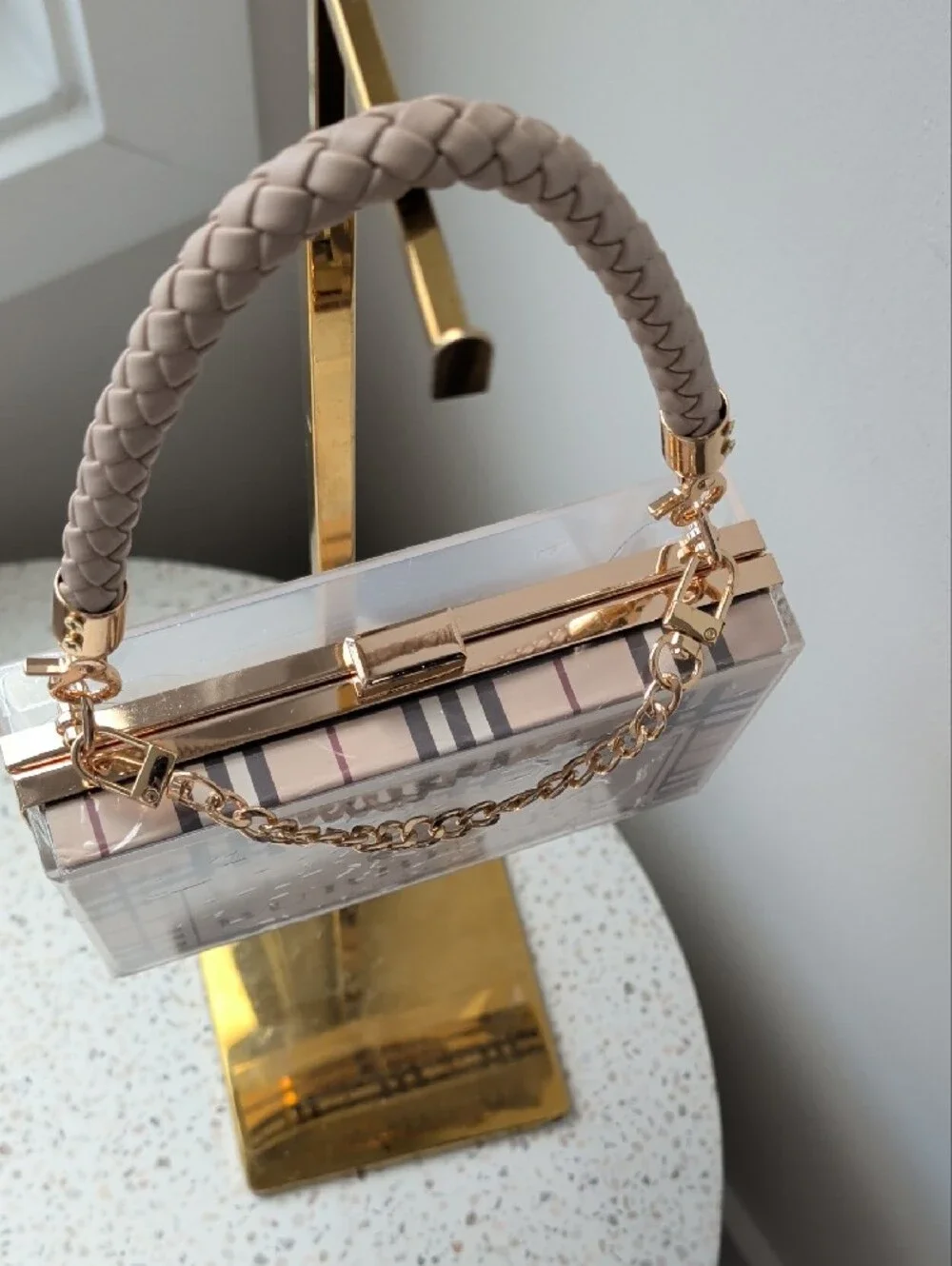 Upcycled Burberry Plaid Acrylic Box Clutch